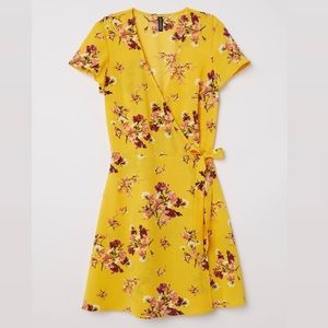 H&M Summer Yellow Floral Patterned Wrap Dress